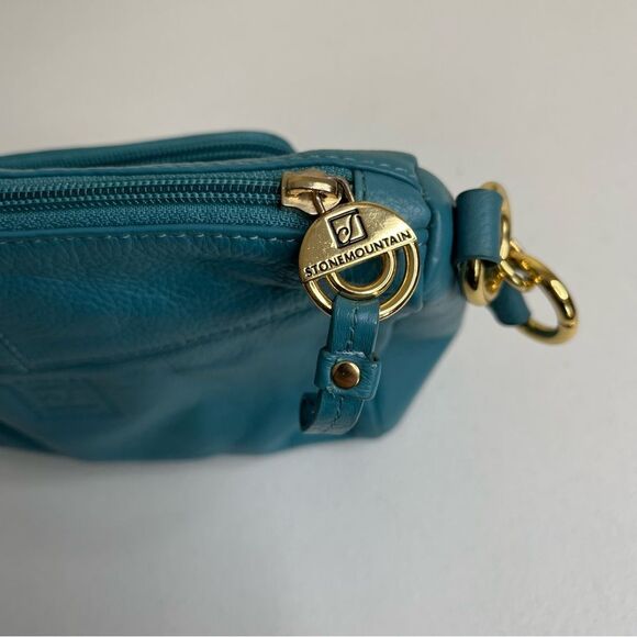 Stone Mountain Teal Leather Shoulder Strap Bag Studded Outer Wallet Pouch Purse - Picture 8 of 13